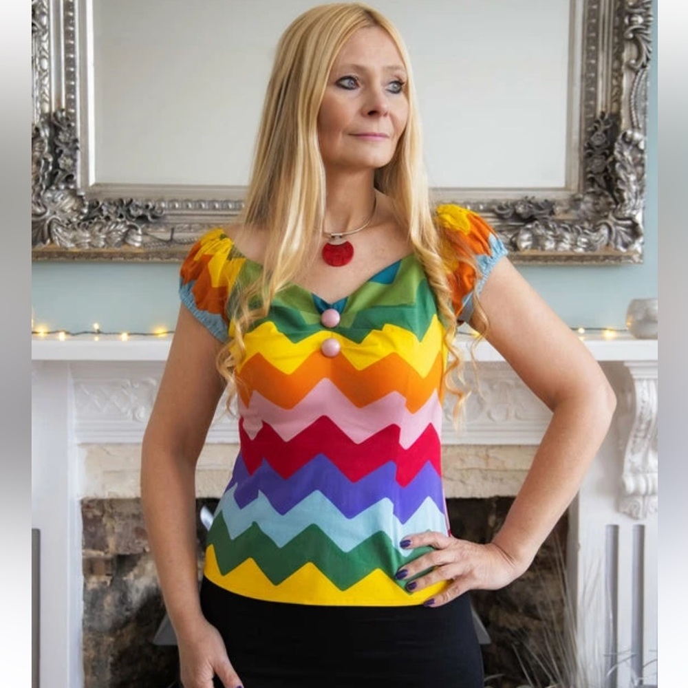 Excellent condition Collectif Mainline Dolores Rainbow Chevron Top